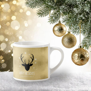 Deer Antlers Silhouette & Snowflakes Gold ID861 Espresso Kop