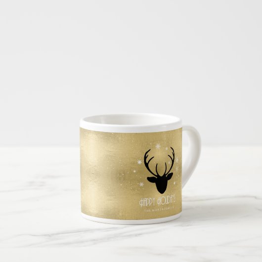 Deer Antlers Silhouette & Snowflakes Gold ID861 Espresso Kop (Voorkant rechts)