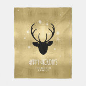 Deer Antlers Silhouette & Snowflakes Gold ID861 Fleece Deken (Voorkant)