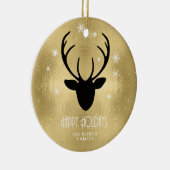 Deer Antlers Silhouette & Snowflakes Gold ID861 Keramisch Ornament (Rechts)