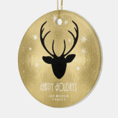 Deer Antlers Silhouette & Snowflakes Gold ID861 Keramisch Ornament (Links)