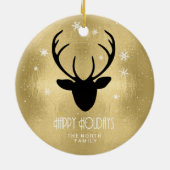 Deer Antlers Silhouette & Snowflakes Gold ID861 Keramisch Ornament (Achterkant)