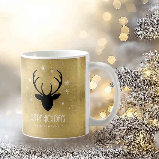 Deer Antlers Silhouette & Snowflakes Gold ID861 Koffiemok
