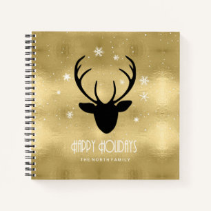 Deer Antlers Silhouette & Snowflakes Gold ID861 Notitieboek