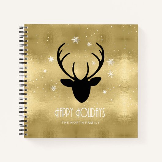 Deer Antlers Silhouette & Snowflakes Gold ID861 Notitieboek (Voorkant)