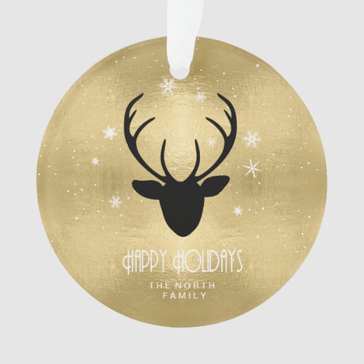 Deer Antlers Silhouette & Snowflakes Gold ID861 Ornament (voorkant)