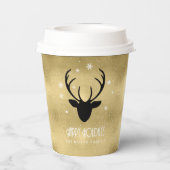 Deer Antlers Silhouette & Snowflakes Gold ID861 Papieren Bekers (Achterkant)