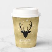 Deer Antlers Silhouette & Snowflakes Gold ID861 Papieren Bekers (Voorkant)
