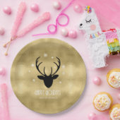 Deer Antlers Silhouette & Snowflakes Gold ID861 Papieren Bordje (Feest)