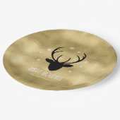 Deer Antlers Silhouette & Snowflakes Gold ID861 Papieren Bordje (Gekanteld)