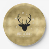 Deer Antlers Silhouette & Snowflakes Gold ID861 Papieren Bordje (Voorkant)