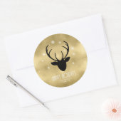 Deer Antlers Silhouette & Snowflakes Gold ID861 Ronde Sticker (Envelop)