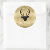 Deer Antlers Silhouette & Snowflakes Gold ID861 Ronde Sticker (Tas)