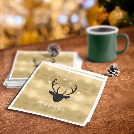 Deer Antlers Silhouette & Snowflakes Gold ID861 Servet