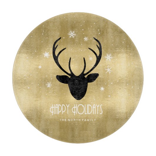 Deer Antlers Silhouette & Snowflakes Gold ID861 Snijplank (Voorkant)