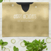 Deer Antlers Silhouette & Snowflakes Gold ID861 Theedoek (Gevouwen)