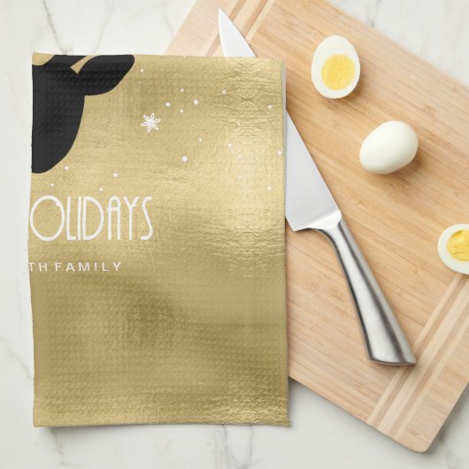 Deer Antlers Silhouette & Snowflakes Gold ID861 Theedoek (Quarter Fold)