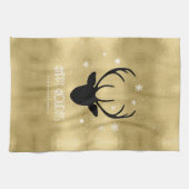 Deer Antlers Silhouette & Snowflakes Gold ID861 Theedoek (Horizontaal)