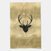 Deer Antlers Silhouette & Snowflakes Gold ID861 Theedoek (Verticaal)