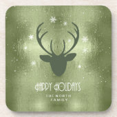 Deer Antlers Silhouette & Snowflakes Green ID861 Bier Onderzetter (Voorkant)
