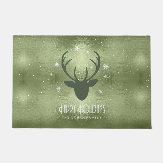Deer Antlers Silhouette & Snowflakes Green ID861 Deurmat (Voorkant)