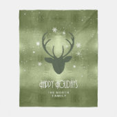 Deer Antlers Silhouette & Snowflakes Green ID861 Fleece Deken (Voorkant)