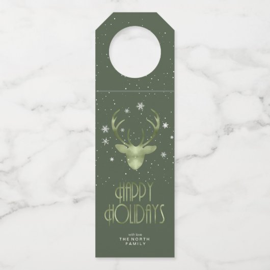Deer Antlers Silhouette & Snowflakes Green ID861 Flessenhanger (Voorkant)