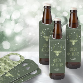 Deer Antlers Silhouette & Snowflakes Green ID861 Flessenhanger