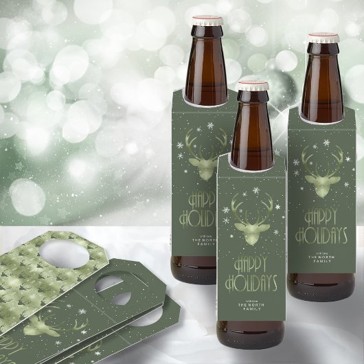 Deer Antlers Silhouette & Snowflakes Green ID861 Flessenhanger