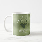 Deer Antlers Silhouette & Snowflakes Green ID861 Koffiemok (Links)