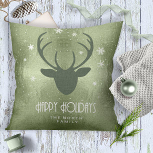 Deer Antlers Silhouette & Snowflakes Green ID861 Kussen