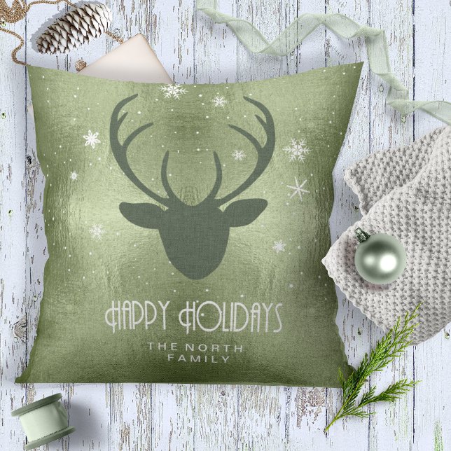 Deer Antlers Silhouette & Snowflakes Green ID861 Kussen (Creator heeft geüpload)