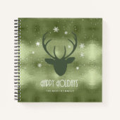 Deer Antlers Silhouette & Snowflakes Green ID861 Notitieboek (Voorkant)