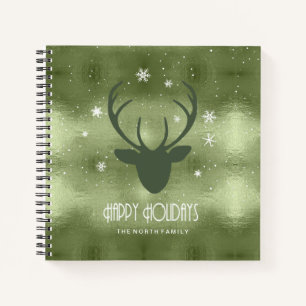 Deer Antlers Silhouette & Snowflakes Green ID861 Notitieboek