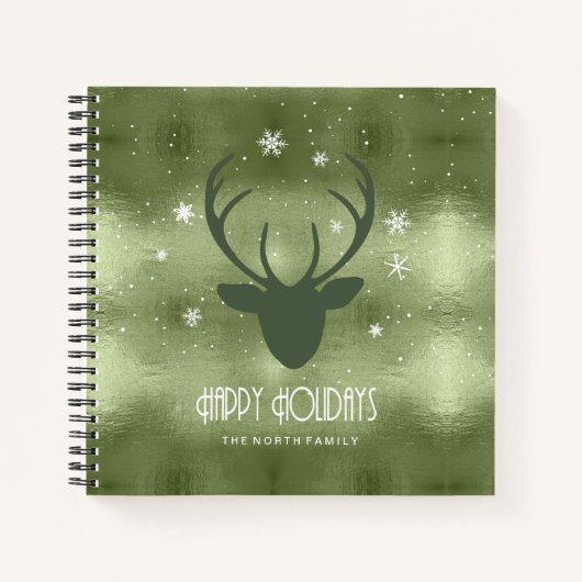 Deer Antlers Silhouette & Snowflakes Green ID861 Notitieboek (Voorkant)