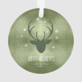 Deer Antlers Silhouette & Snowflakes Green ID861 Ornament (achterkant)