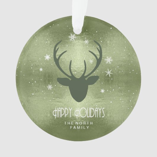 Deer Antlers Silhouette & Snowflakes Green ID861 Ornament (voorkant)