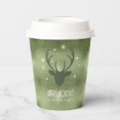 Deer Antlers Silhouette & Snowflakes Green ID861 Papieren Bekers (Achterkant)