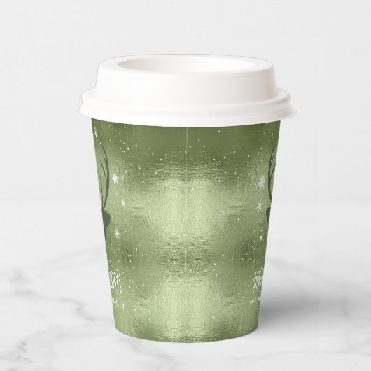 Deer Antlers Silhouette & Snowflakes Green ID861 Papieren Bekers (Rechts)