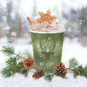 Deer Antlers Silhouette & Snowflakes Green ID861 Papieren Bekers