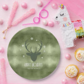 Deer Antlers Silhouette & Snowflakes Green ID861 Papieren Bordje (Feest)