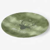 Deer Antlers Silhouette & Snowflakes Green ID861 Papieren Bordje (Gekanteld)