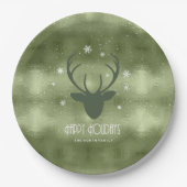 Deer Antlers Silhouette & Snowflakes Green ID861 Papieren Bordje (Voorkant)