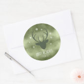 Deer Antlers Silhouette & Snowflakes Green ID861 Ronde Sticker (Envelop)