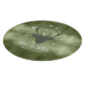 Deer Antlers Silhouette & Snowflakes Green ID861 Snijplank (Hoek)