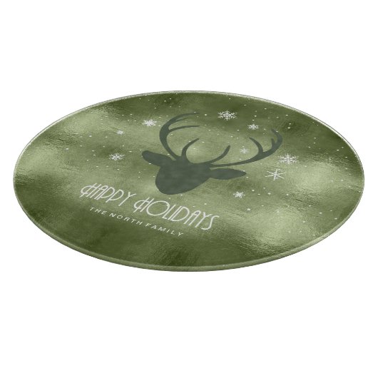 Deer Antlers Silhouette & Snowflakes Green ID861 Snijplank (Hoek)