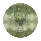 Deer Antlers Silhouette & Snowflakes Green ID861 Snijplank (Voorkant)