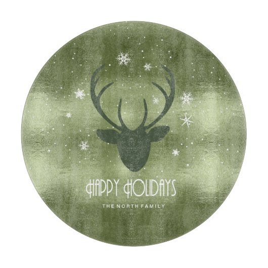 Deer Antlers Silhouette & Snowflakes Green ID861 Snijplank (Voorkant)