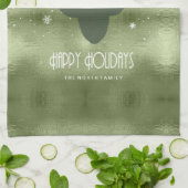Deer Antlers Silhouette & Snowflakes Green ID861 Theedoek (Gevouwen)