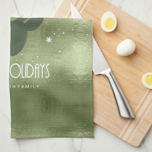 Deer Antlers Silhouette & Snowflakes Green ID861 Theedoek (Quarter Fold)